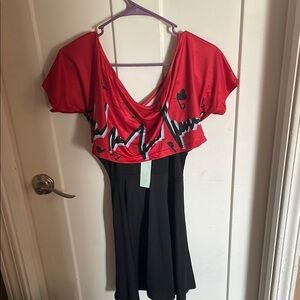 Red and Black Dress with Graphic Print